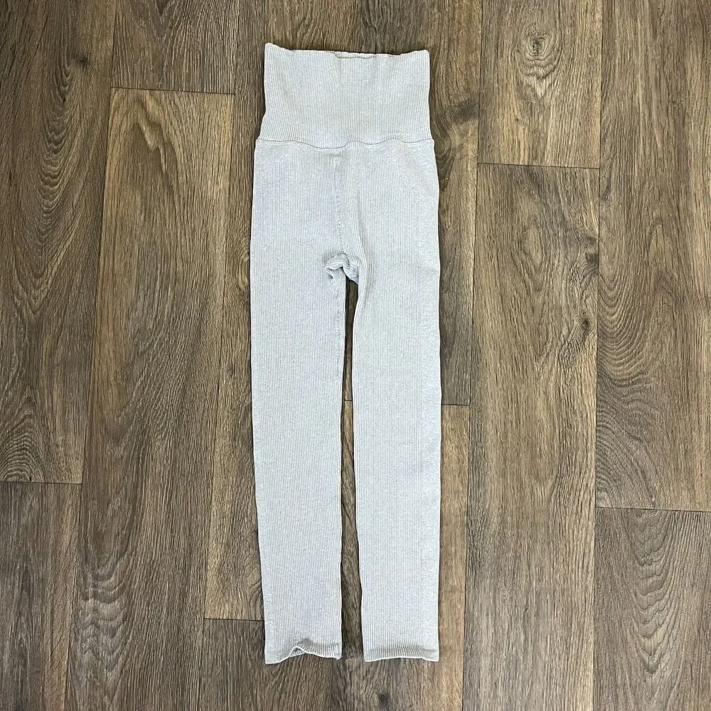 Free People Movement Women's Size XS Gray Good Karma 7/8 Ribbed Leggings Workout